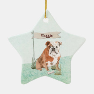 Custom Name English Bulldog Pet Dog Ceramic Ornament