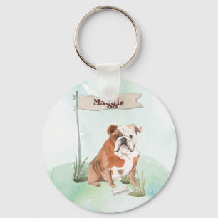 Custom Name English Bulldog Pet Dog Key Ring