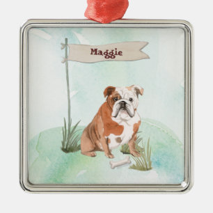 Custom Name English Bulldog Pet Dog Metal Ornament