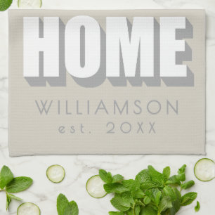 Custom Name Est. Home Minimalist Modern Beige Grey Tea Towel