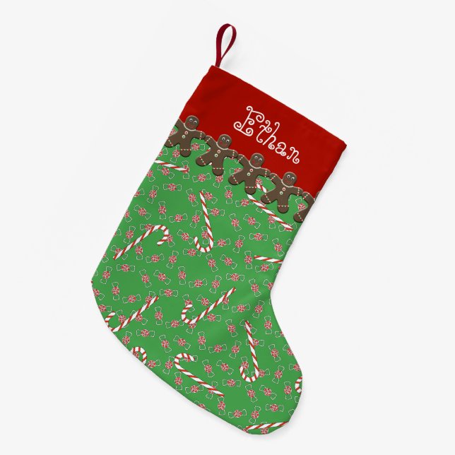 Custom Name Ethan Gingerbread Men Holiday Small Christmas Stocking (Front (Hanging))