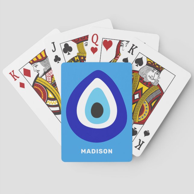 Custom Name Evil Eye Nazar Amulet Playing Cards (Back)