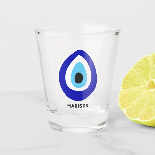 Custom Name Evil Eye Nazar Amulet Shot Glass (Front)