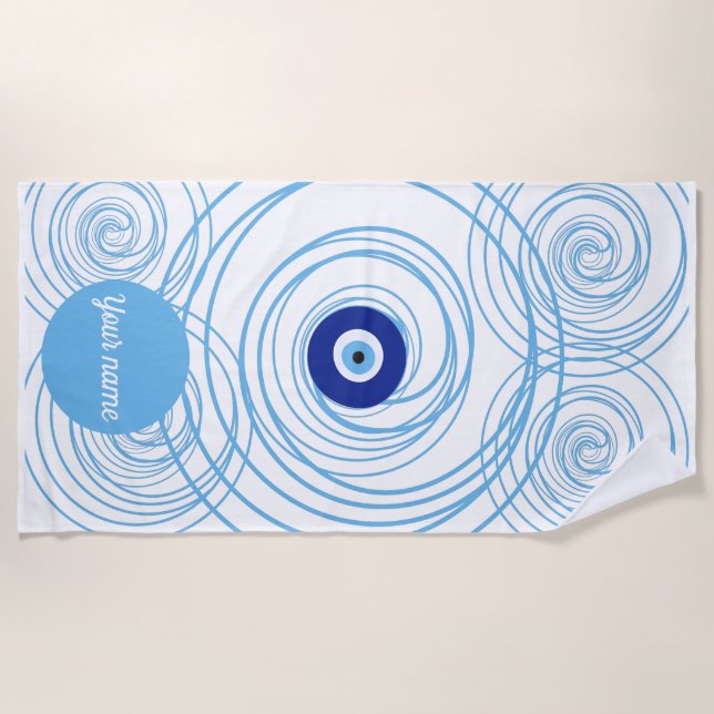 Custom Name Evil Eye Protection Summer Beach Towel (Front)