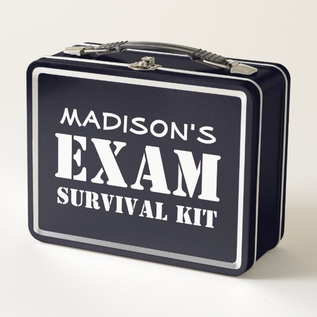 Custom Name EXAM SURVIVAL KIT Metal Lunch Box (Front)