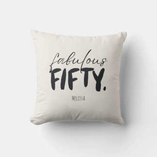 Custom Name Fabulous Fifty Beige Black Cushion