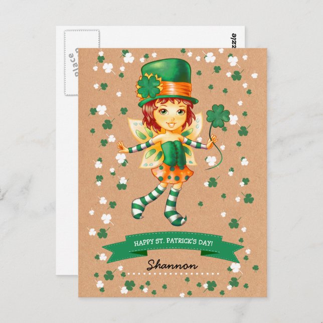 Custom Name Fairy Irish Girl St. Patrick's Day  Postcard (Front/Back)