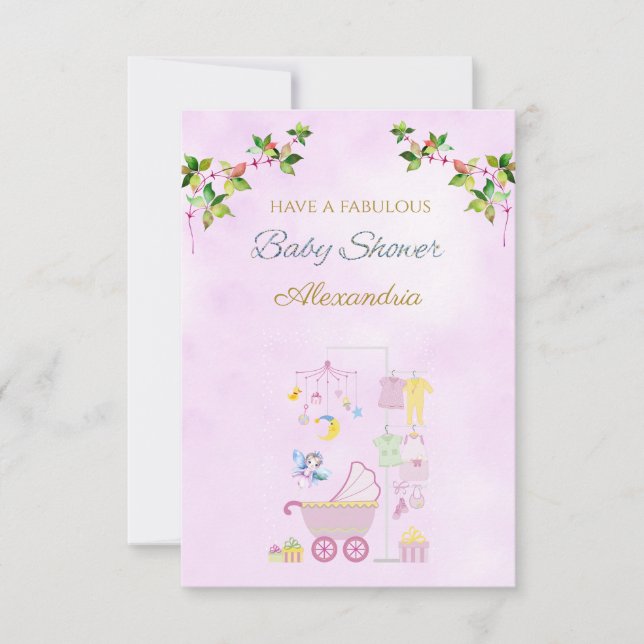 Custom Name Fairy Pink Pram Baby Shower (Front)