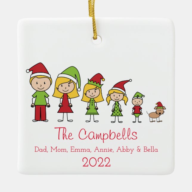 Custom Name Family and Pet Christmas Ceramic Ornam Ornament (Front)