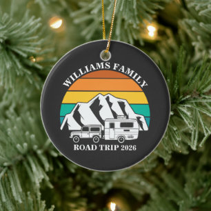 custom name family vacation mountain Road Trip Ceramic Ornament
