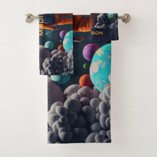 Custom Name Fantasy Space Kid Bath Towel Set