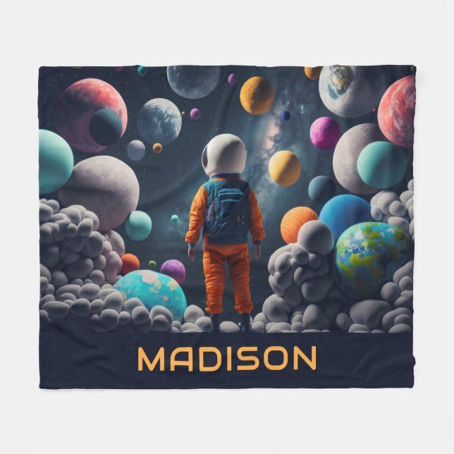 Custom Name Fantasy Space Kid Fleece Blanket (Front (Horizontal))