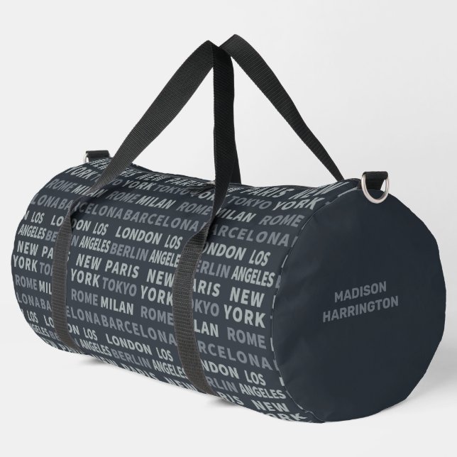 Custom Name Fashion Cities Duffle Bag (Left Corner)