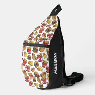 Custom Name Fast Food Pattern Sling Bag