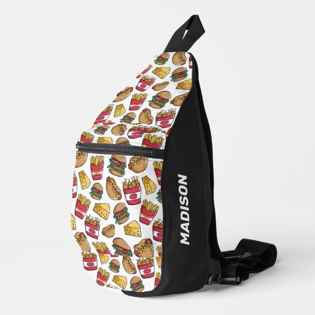 Custom Name Fast Food Pattern Sling Bag (Right Corner)