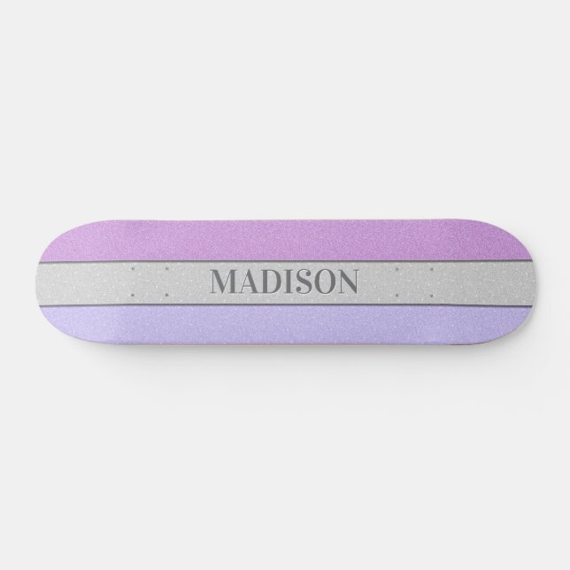 Custom Name Faux Glitter Bling Skateboard (Horz)