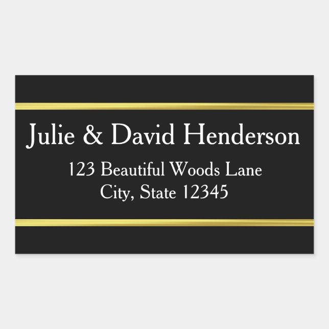 Custom Name Faux Gold Border Address Rectangular Sticker (Front)