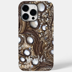 Custom Name Faux Leather Abstract Minimalist Case-Mate iPhone 14 Pro Max Case