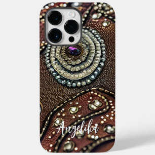 Custom Name Faux Leather Abstract Minimalist Case-Mate iPhone 14 Pro Max Case