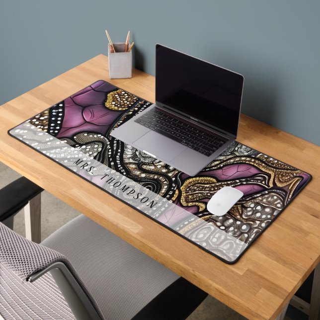 Custom Name Faux Leather Rhinestone Desk Mat (Office 2)