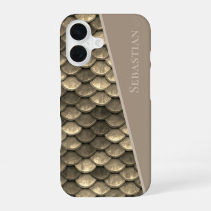 Custom Name Faux Metallic Scales Steampunk iPhone 16 Case