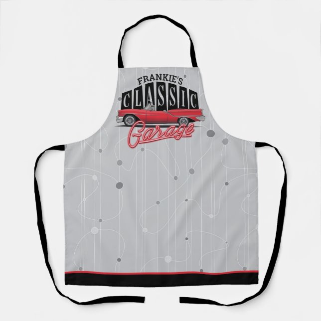 Custom NAME Faux Neon 1950's Classic Car Garage Apron (Front)