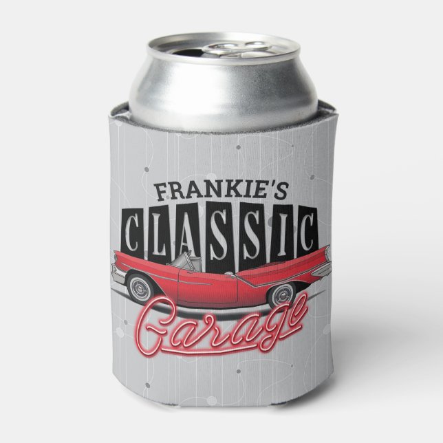 Custom NAME Faux Neon 1950's Classic Car Garage Can Cooler (Can Front)