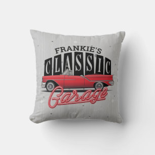 Custom NAME Faux Neon 1950's Classic Car Garage Cushion