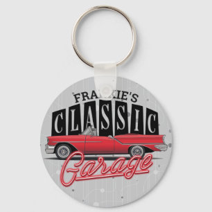 Custom NAME Faux Neon 1950's Classic Car Garage Key Ring