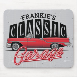 Custom NAME Faux Neon 1950's Classic Car Garage Mouse Pad