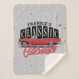 Custom NAME Faux Neon 1950's Classic Car Garage Sherpa Blanket