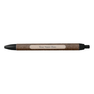 Custom Name Faux Rustic Tree Bark Texture Black Ink Pen