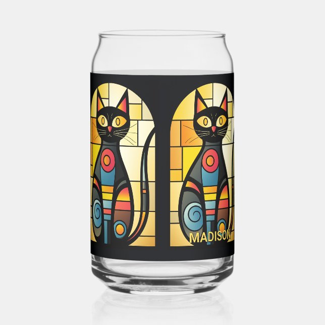 Custom Name Faux Stained Glass Cat (Front)