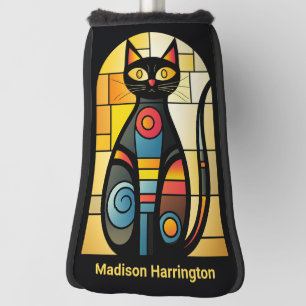 Custom Name Faux Stained Glass Cat Golf Head Cover