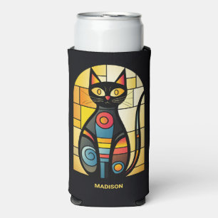 Custom Name Faux Stained Glass Cat Seltzer Can Cooler