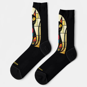 Custom Name Faux Stained Glass Cat Socks
