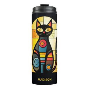 Custom Name Faux Stained Glass Cat Thermal Tumbler