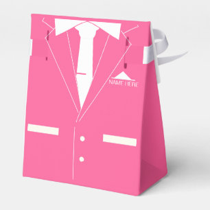 Custom Name Favour Box with Pink Suit with Necktie