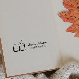 Custom Name Feather Pen Book Belongs To Teacher Rubber Stamp