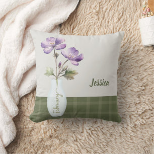 Custom Name February Birth Month Flower Violet Cushion