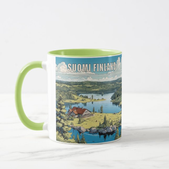 Custom Name Finland Nature Illustration Mug (Left)