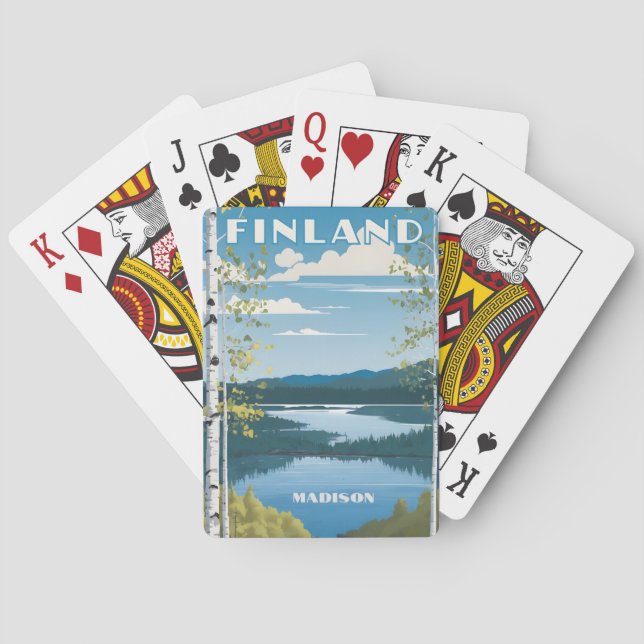 Custom Name Finland Nature Illustration Playing Cards (Back)