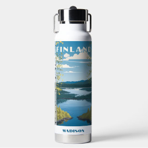 Custom Name Finland Nature Illustration Water Bottle