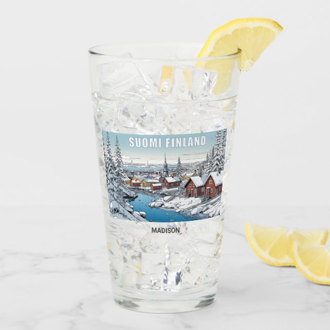 Custom Name Finland Winter Illustration Glass (Back Ice)
