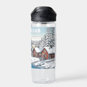 Custom Name Finland Winter Illustration Water Bottle