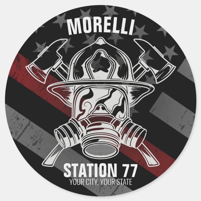 Custom NAME Firefighter Fire Department Station Classic Round Sticker (Creator Uploaded)
