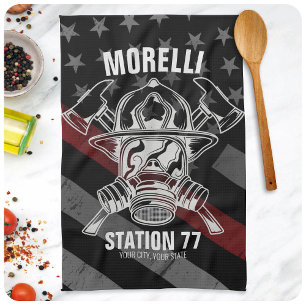 Custom NAME Firefighter Fire Department Station Tea Towel