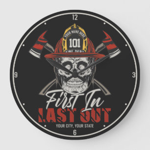 Custom NAME Firefighter First In Last Out Fireman Large Clock