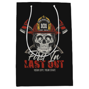 Custom NAME Firefighter First In Last Out Fireman  Medium Gift Bag