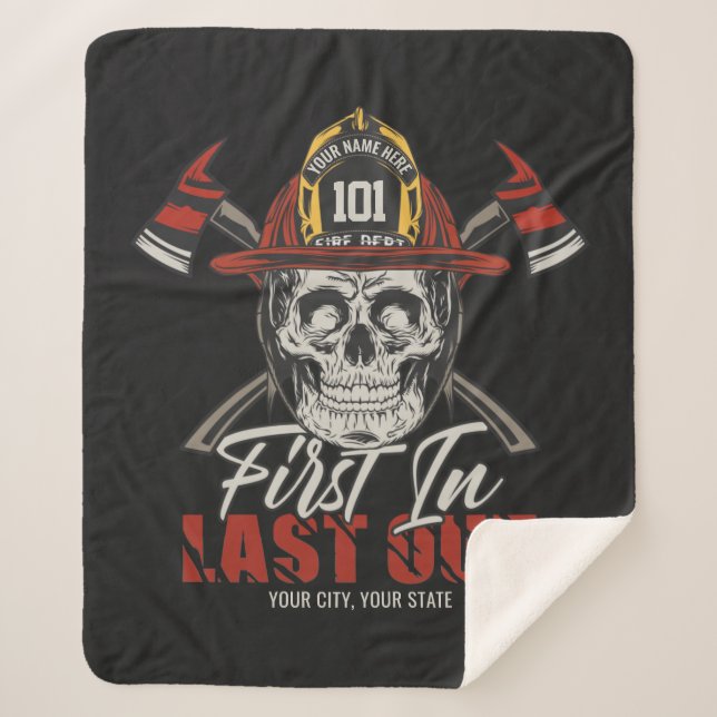 Custom NAME Firefighter First In Last Out Fireman  Sherpa Blanket (Front)